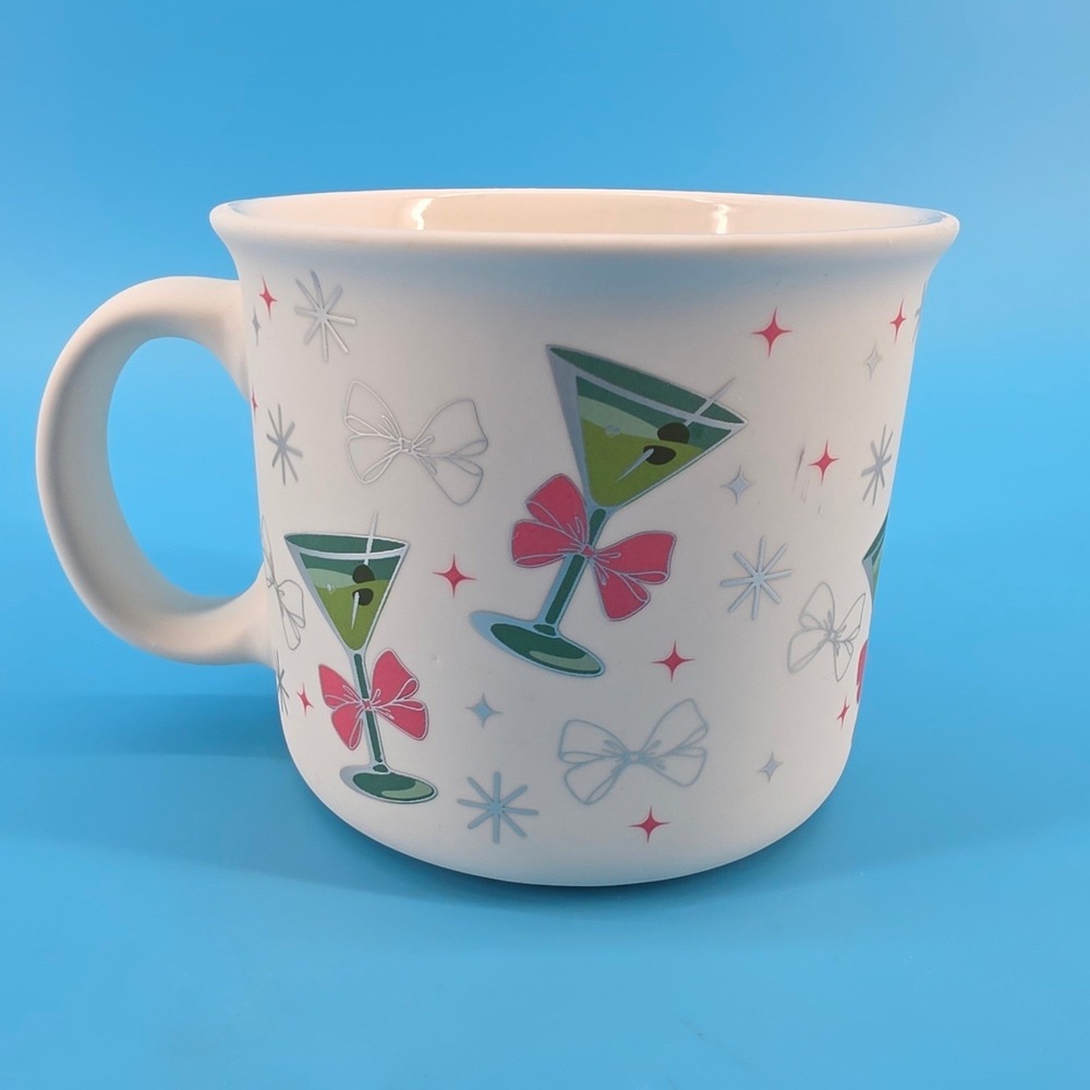 DwellStudio Martini Bow Coffee Mug White Ceramic MCM Holiday 12 oz
